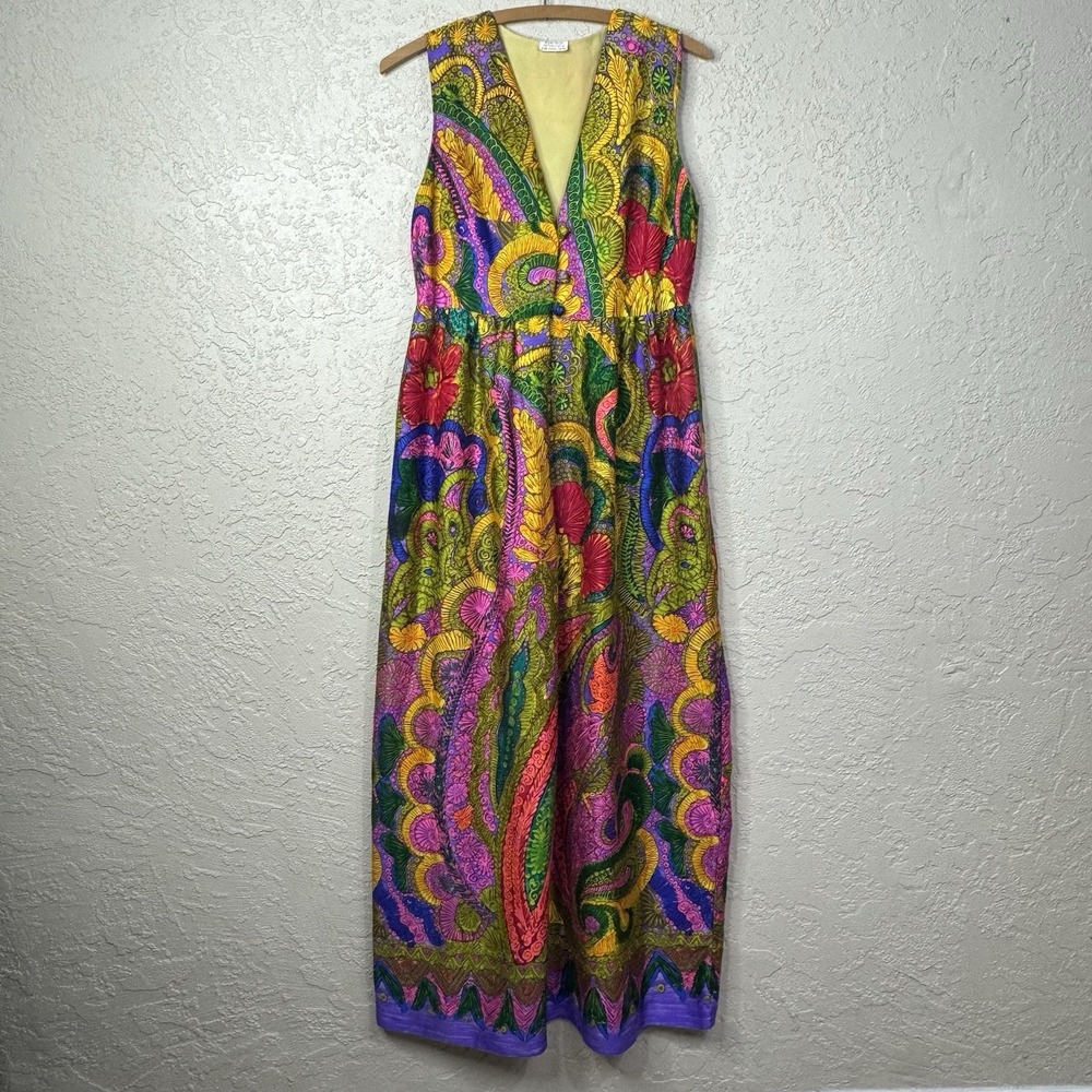 1970s Vintage Psychedelic Maxi Dress Paisley Haight-Ashbury Festival Bohemian